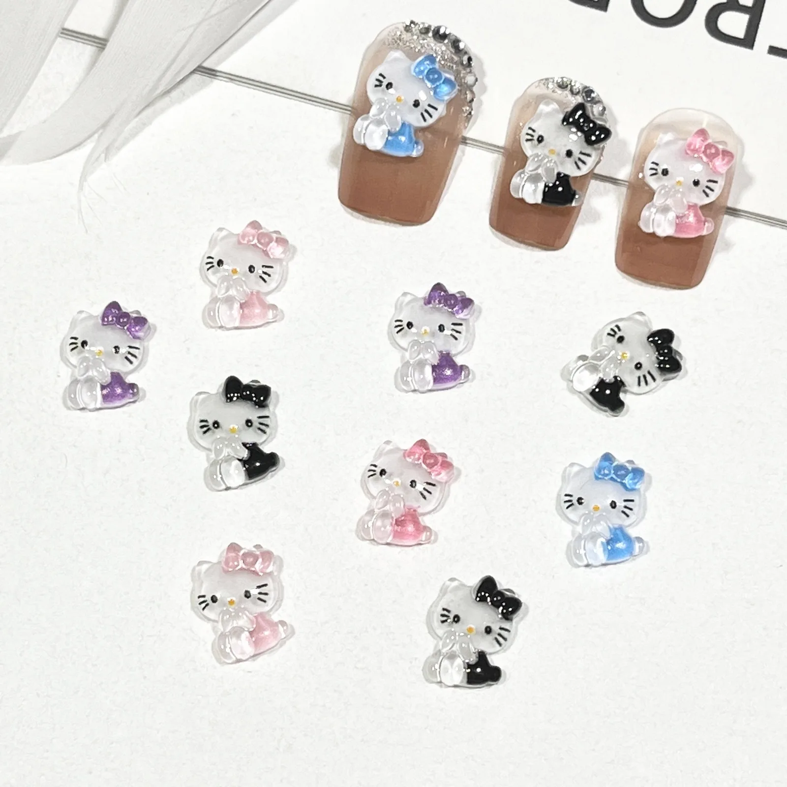 20pcs miniso colorful kt cartoon nail charms for diy nail making kawaii cute resin nail art decoreation