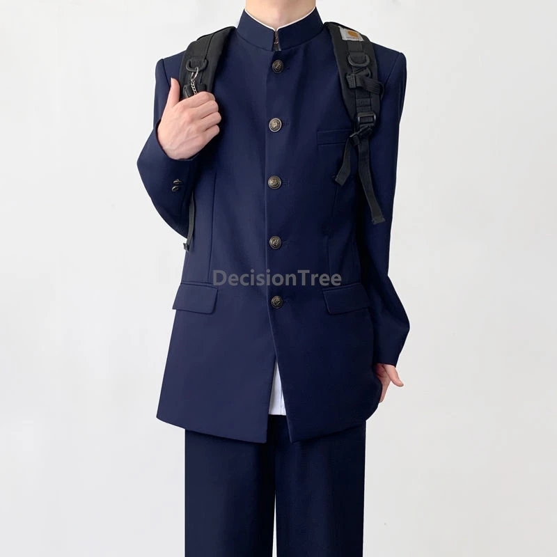 2025 mannelijke vintage academische stijl DK uniform retro opstaande kraag Chinese tuniekpak en veelzijdige broek zonder overhemd en stropdas