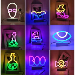 Halloween Decoration Neon Lights Witch Hat Candy Ghost Party Lamp for Bedroom Bar Coffee Decor Lighting Skull Baby Night Light