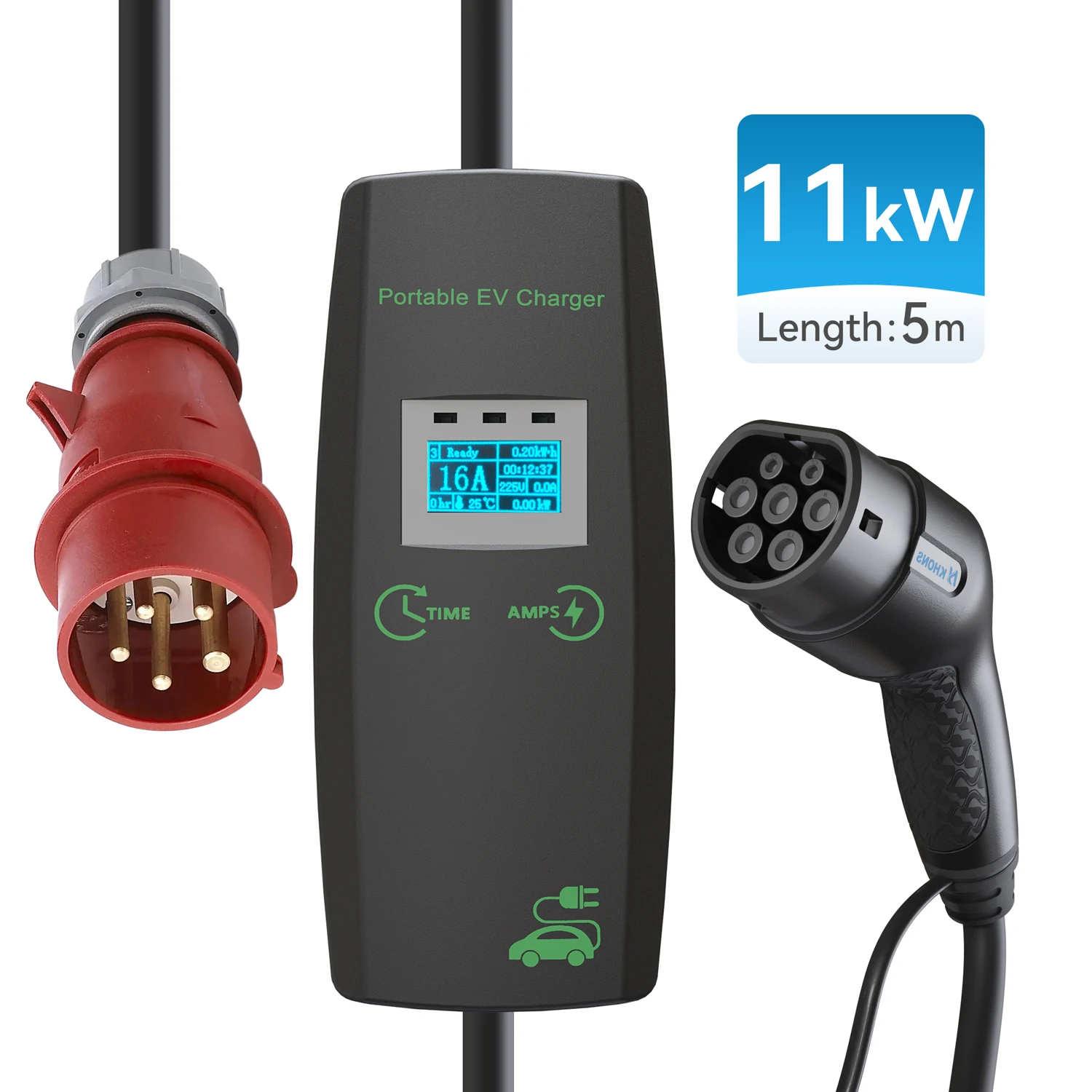 Khons 전기 자동차 충전기 포인트 EU 자동차 EV 휴대용 충전기 타입 2 단상 32A 7KW EV 충전기, 7.4 KW, 32 Amp