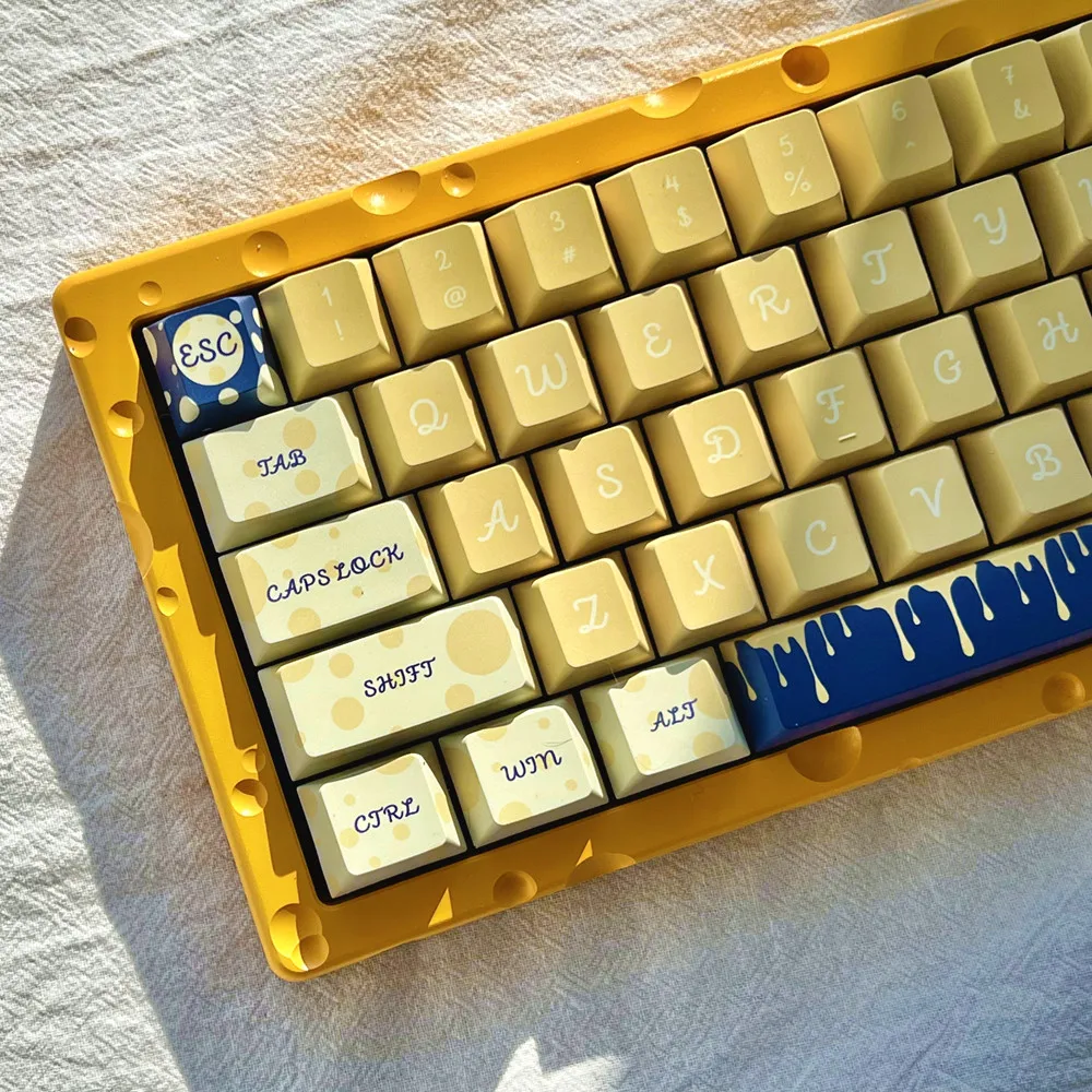 Imagem -03 - Teclado Mecânico Keycap Pbt Material Pbt Keycap Azul Grão Queijo Leite Amarelo Cereja Perfil Side Dye Sub para mx Switches