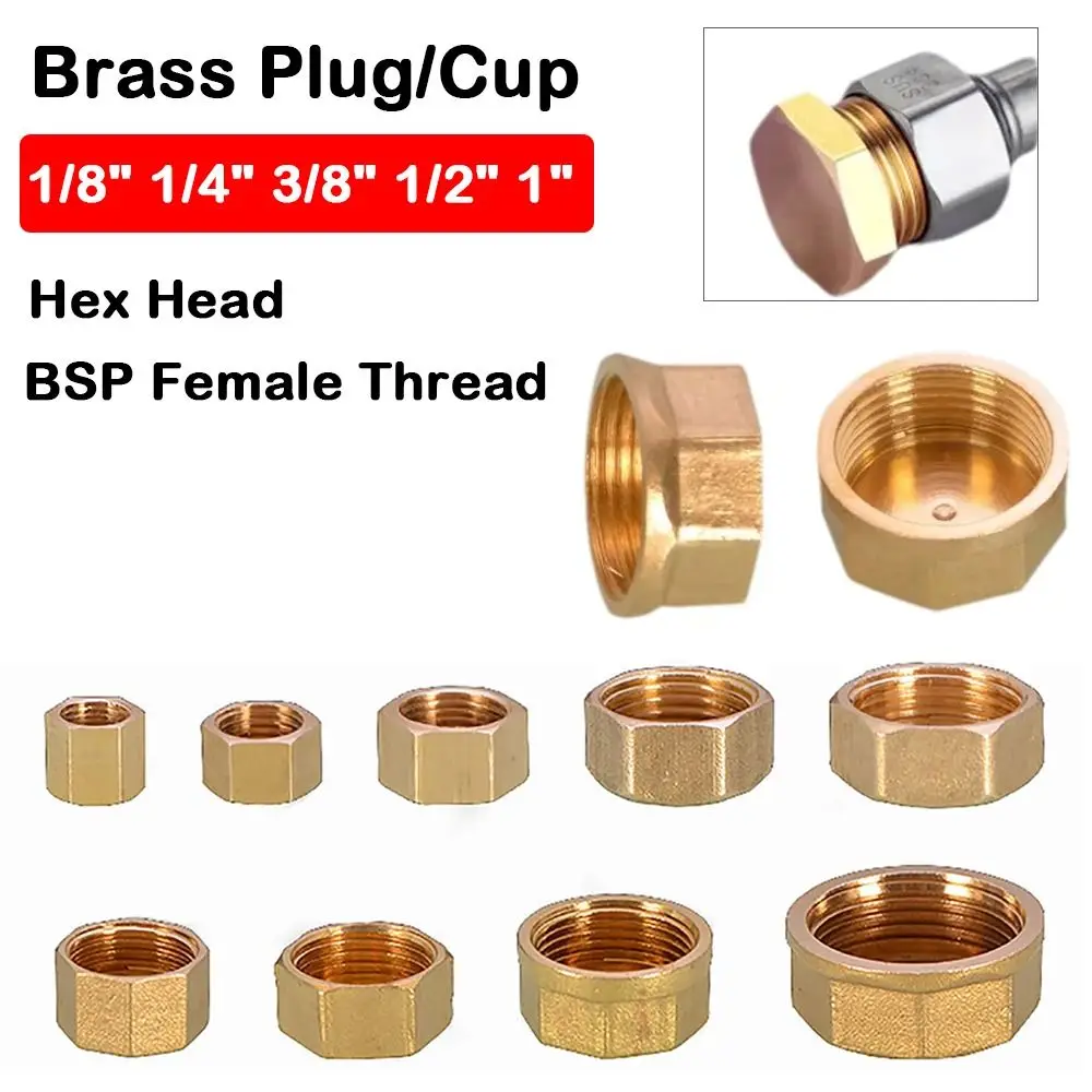 Brass Threaded Pipe Plug Threaded Hex Head Blind Stopper Corrosion Resistant Pressure Resistant Pipe Connector Garden Pipe