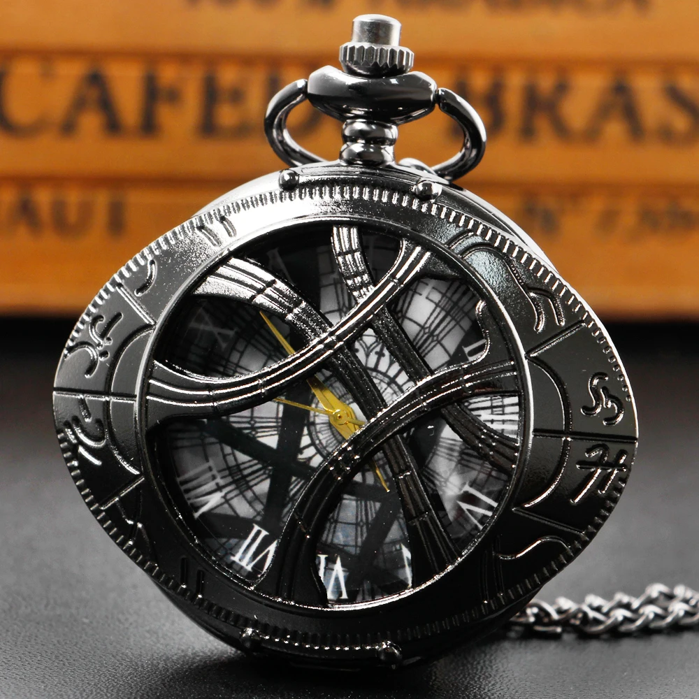 Strange Vintage Charm Quartz Pocket Watch Black agamotto's eyes Pendant Necklace Choker Watch Cosplay Gifts for Men