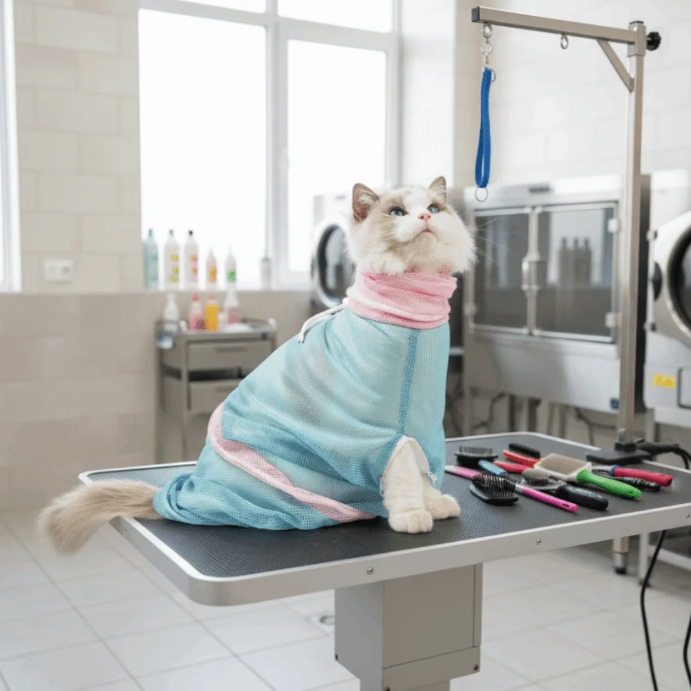 

Anti Scratch Cat Washing Bag Anti Bite Adjustable Straps Pet Washing Bag Breathable Mesh Cat Grooming Bag for Nail Trimming