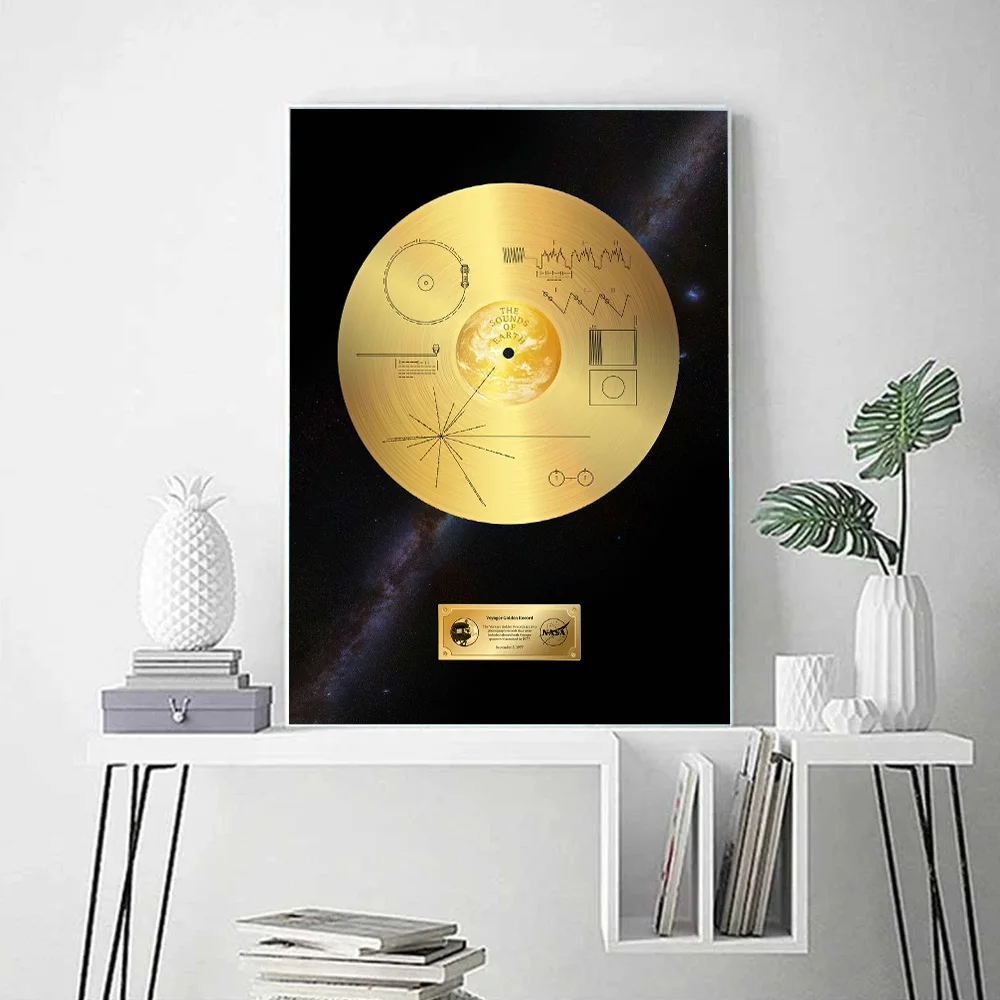 Funny Voyager 1 Golden Record Canvas Painting Wall Art Black And Gold Disc Poster Prints For Living Room Home Decor Cuadros