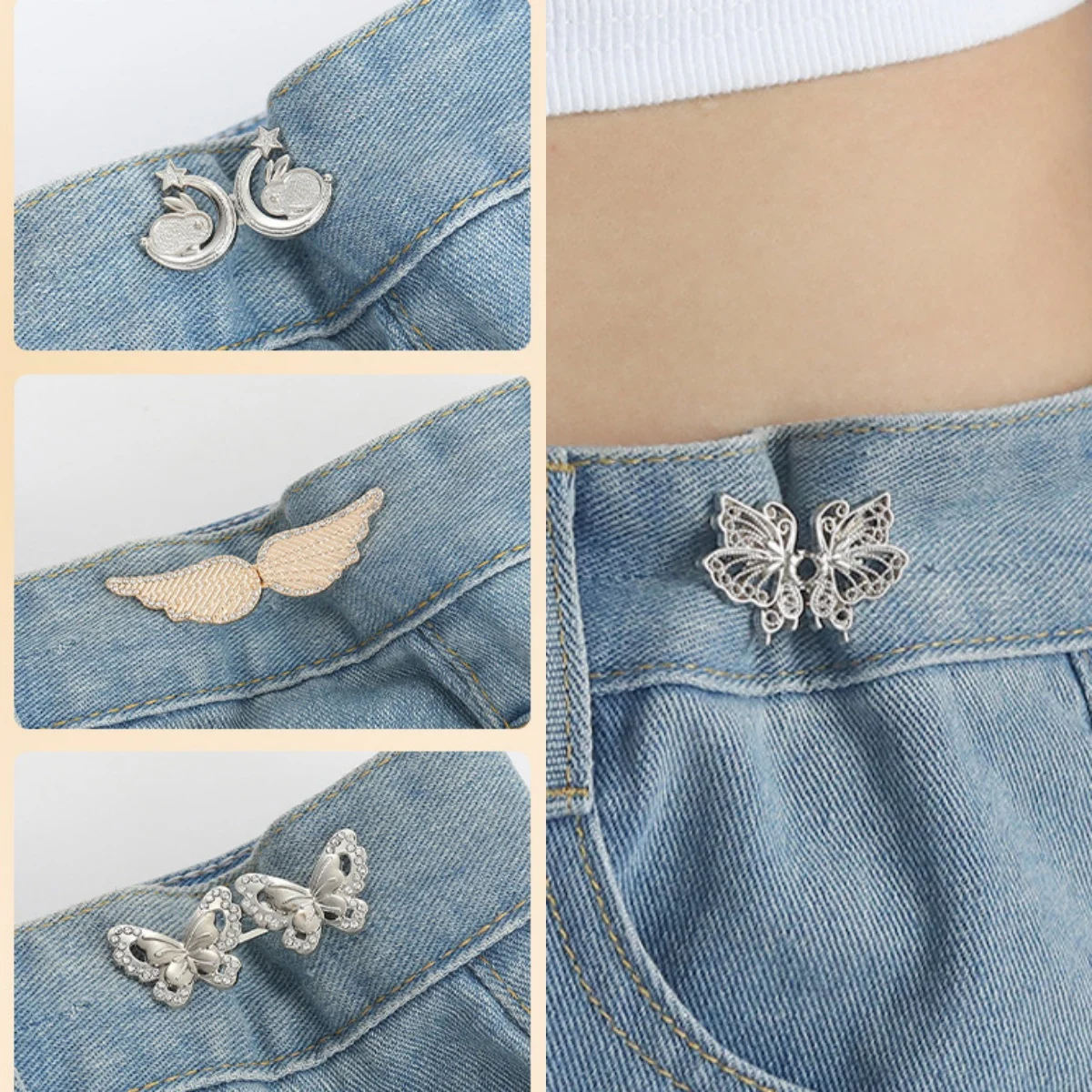 Adjustable Jeans Button Clips for Pant Skirts Waist Tightener Buckle Button Adjuster Butterfly Pin Button DIY Clothing Supplies