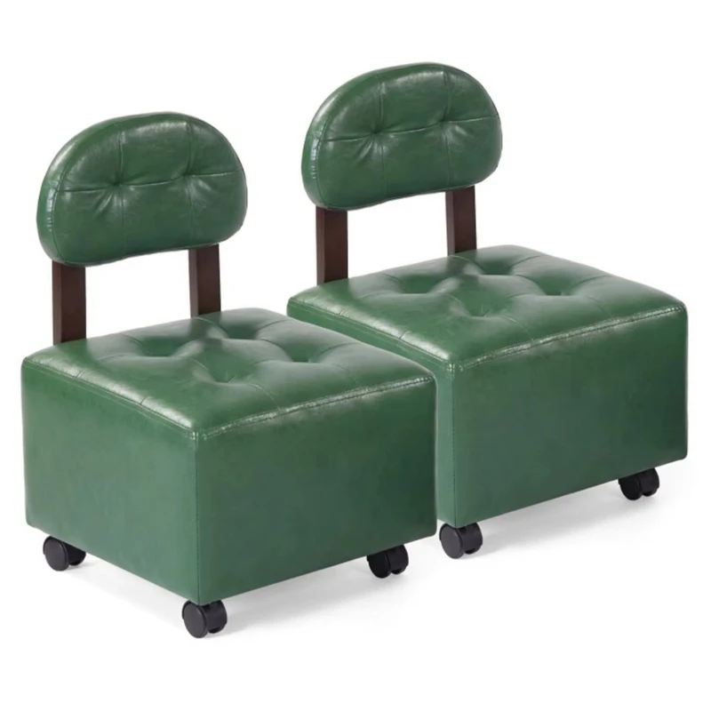 2-Piece compact small roller stool with brake wheels, stackable, for changing shoes in the entrance, with shoe pedal