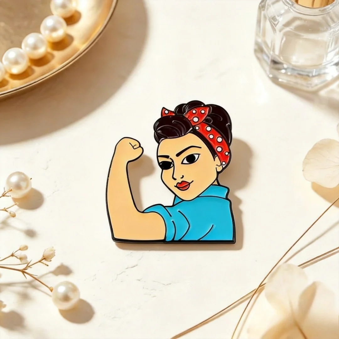 Strong Woman Flexing Arm Enamel Pin Feminist Girl Power Metal Brooch Badge For Backpack Jacket Decor Gift