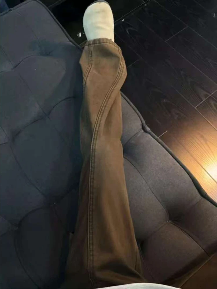 

Коричневые мужские джинсы Ce Brown American Retro с диагональным кроем и расклешенными штанинами, зимние утепленные прямые рабочие брюки на флисовой подкладке