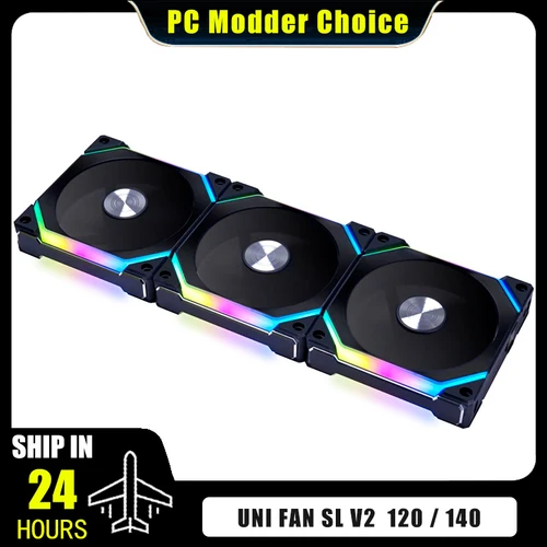 LIAN LI Uni Fan V2 SL120 SL140-V2 Versión actualizada Paquete único/3 ventiladores Pack 5V ARGB Sin cable L-Connect 3