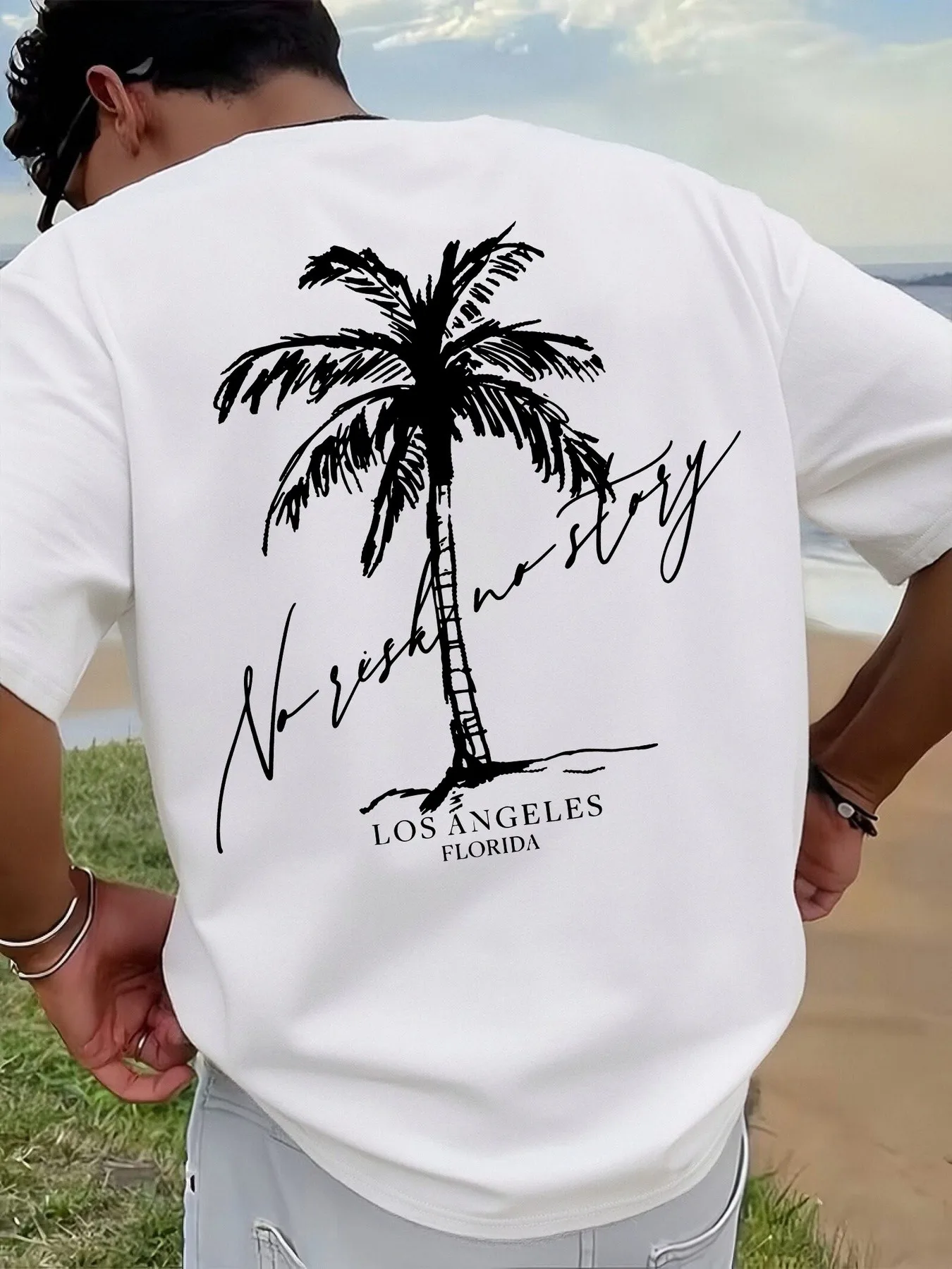 2026 Summer New Style Men's T-shirt Street Casual Fashion Simple Soft Comfortable Breathable 3D Coconut Tree Pattern Print