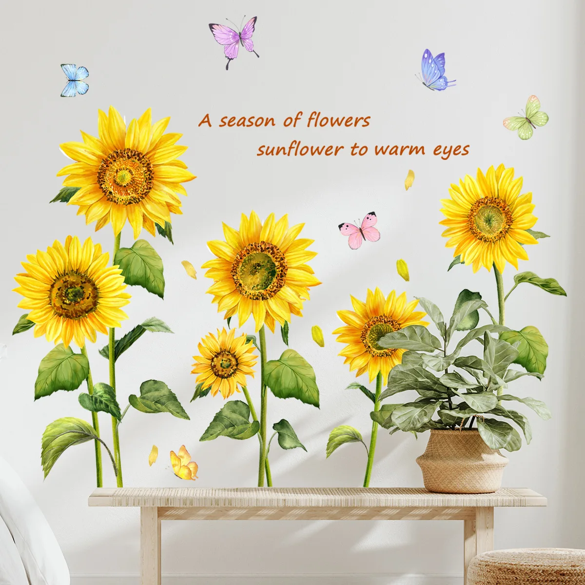 2pcs Flower Sunflower Butterfly Wall Stickers Living Room Bedroom Background Wall Room Decorative Mural Wall Stickers Ms6238