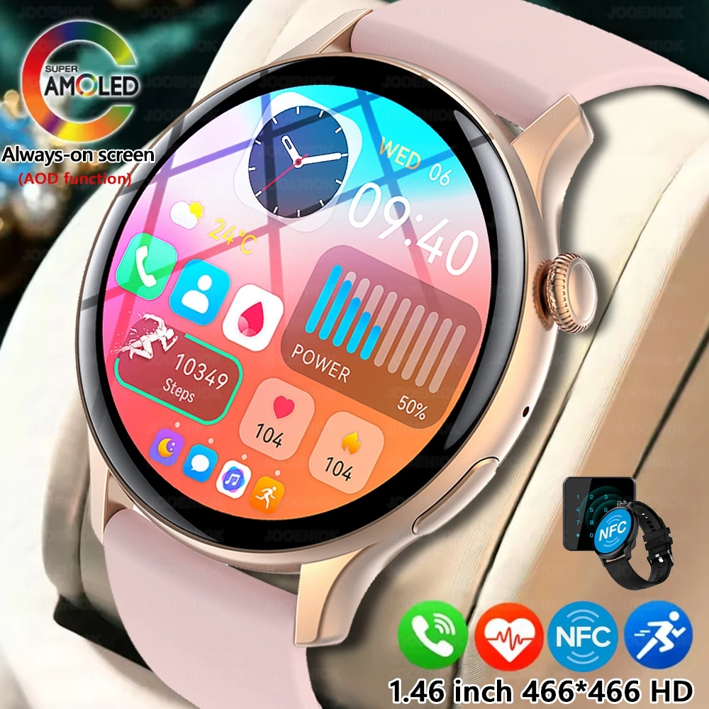 

2025 New NFC Bluetooth Call Smart Watch Women Always-On Display Time, Heart Rate Health Monitoring AMOLED HD Fashion Smartwatch