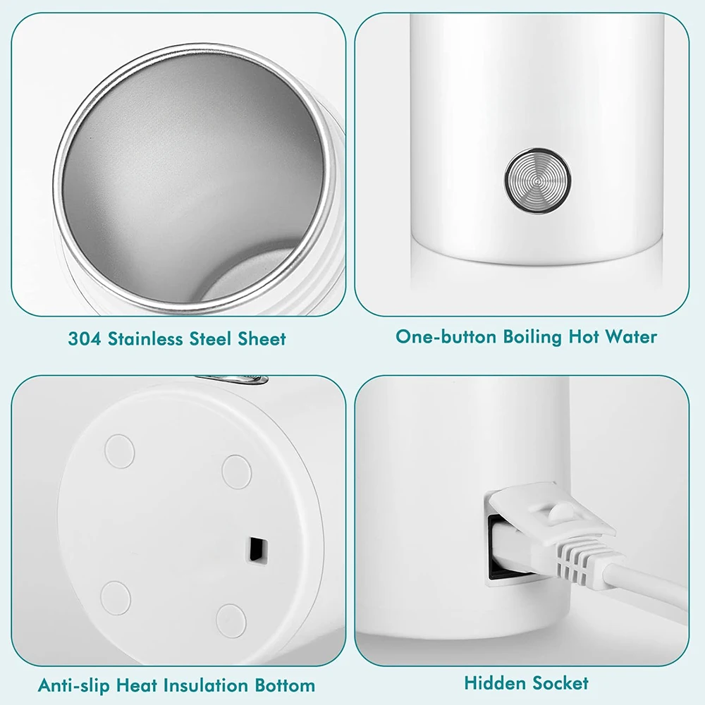 كوب حراري كهربائي محمول 400 مللي USB صغير شحن غلاية كهربائية تسخين عزل المياه إبريق شاي متكامل ترمس للسفر #5