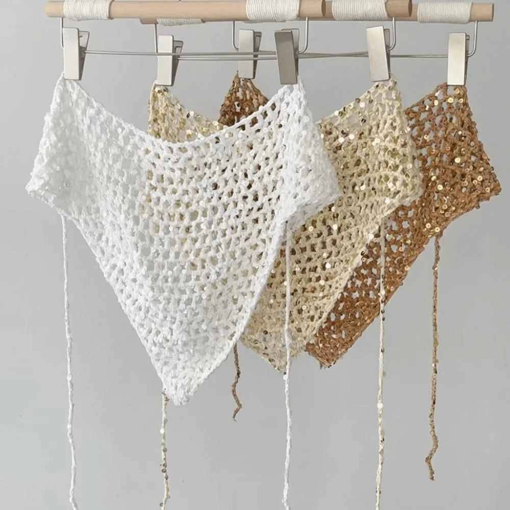 

Fashion Sequined Triangular Scarf Bohemian Exotic Tassel Knitted Triangle Scarf Waist Scarf Cape Fart Curtain Summer