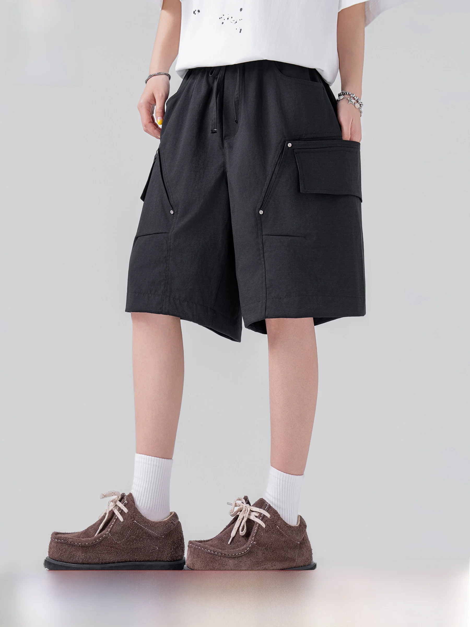 AOGZ American Retro Workwear Shorts Men Women Outdoor High Waist Wide Leg Five-Quarter Trendy Pants Summer New Arrival