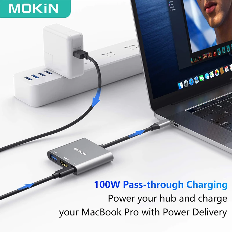 Imagem -04 - Mokn-usb c para Adaptador Hdmi Thunderbolt Usb-c Porta de Carregamento Multiport para Macbook Ipad Xiaomi 4k 2023 2023