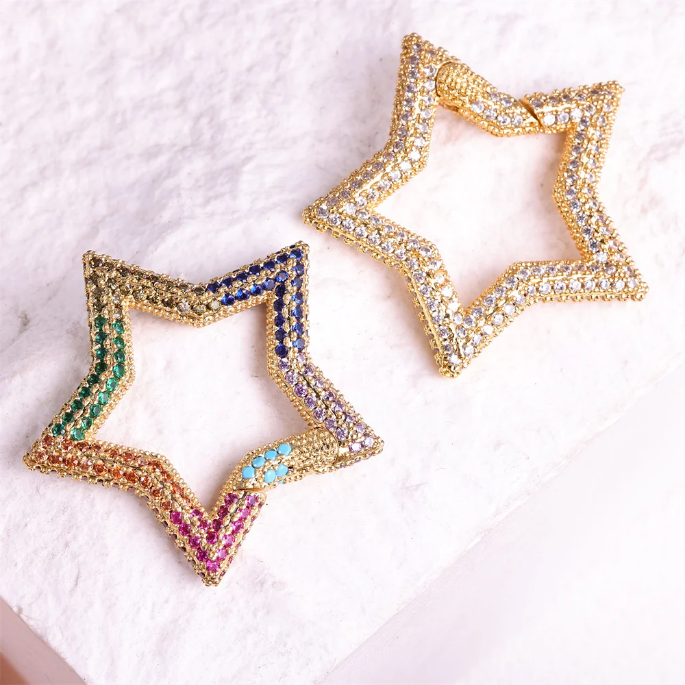 Juya Star shape Openable Round Carabiner Cubic Zirconia Buckles Connector for Jewelry Making Accessories DIY Jewelry Findings