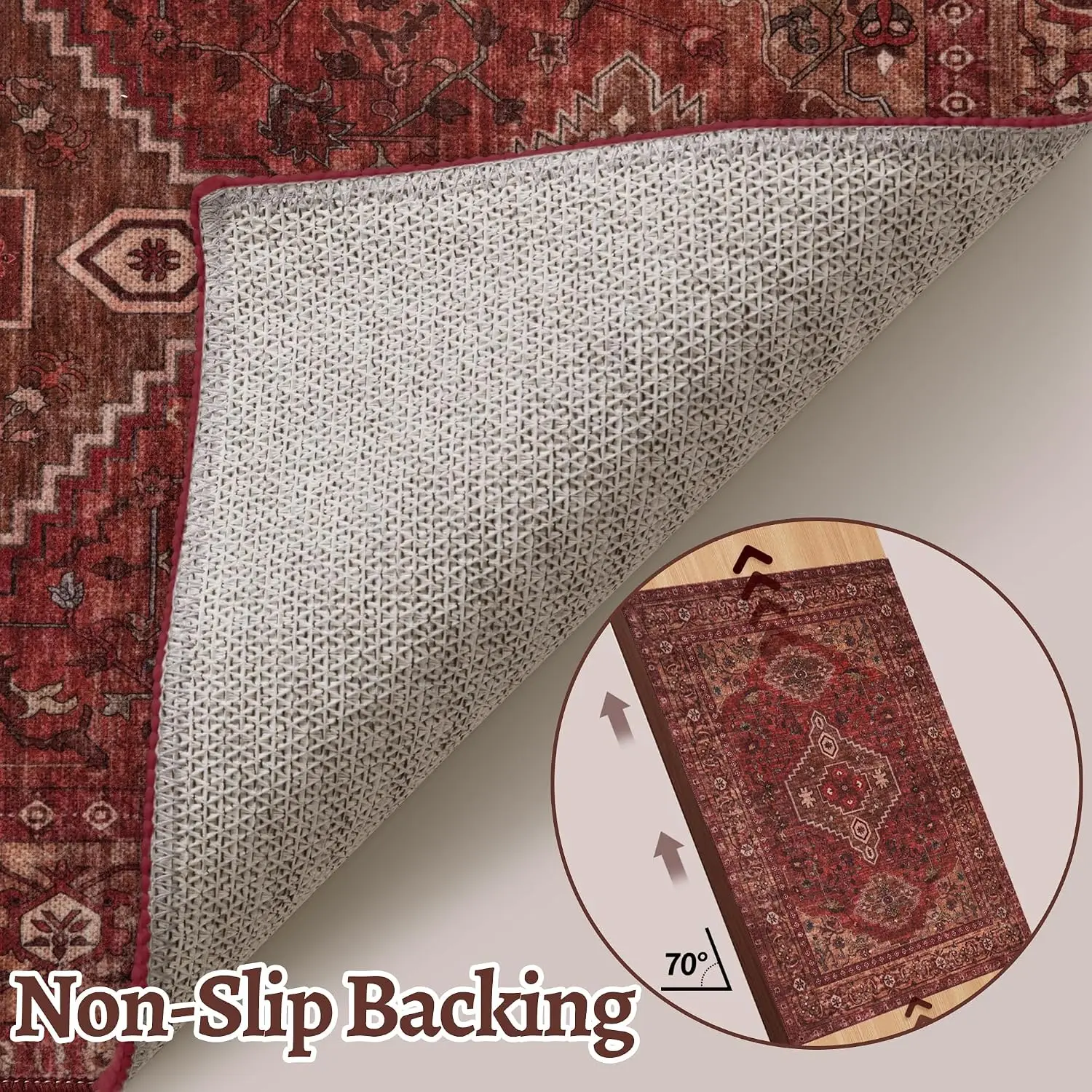 Polypropylene Area Rug, Vintage Boho Oriental Print Floor Carpet For Living Room Dining Area And Bedroom, Durable Washable Large Indoor Mat, Dark Red Single Pack - view 3