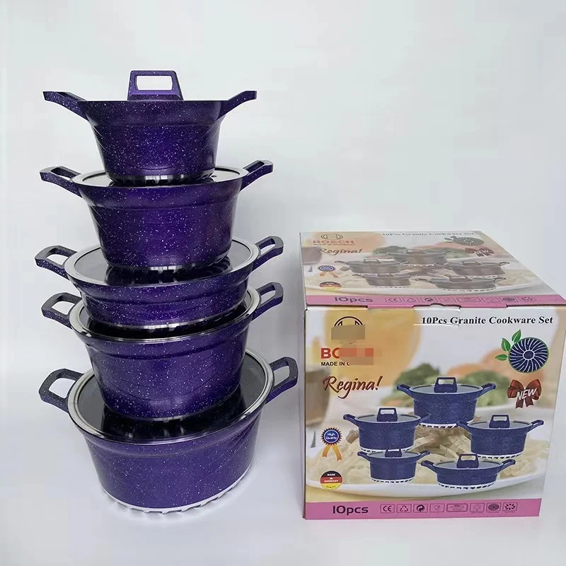 Hot Sale Die Cast Granite Coating Non Stick Cookware Marble Coated 10pcs Aluminum Casserole Cooking Pot Set