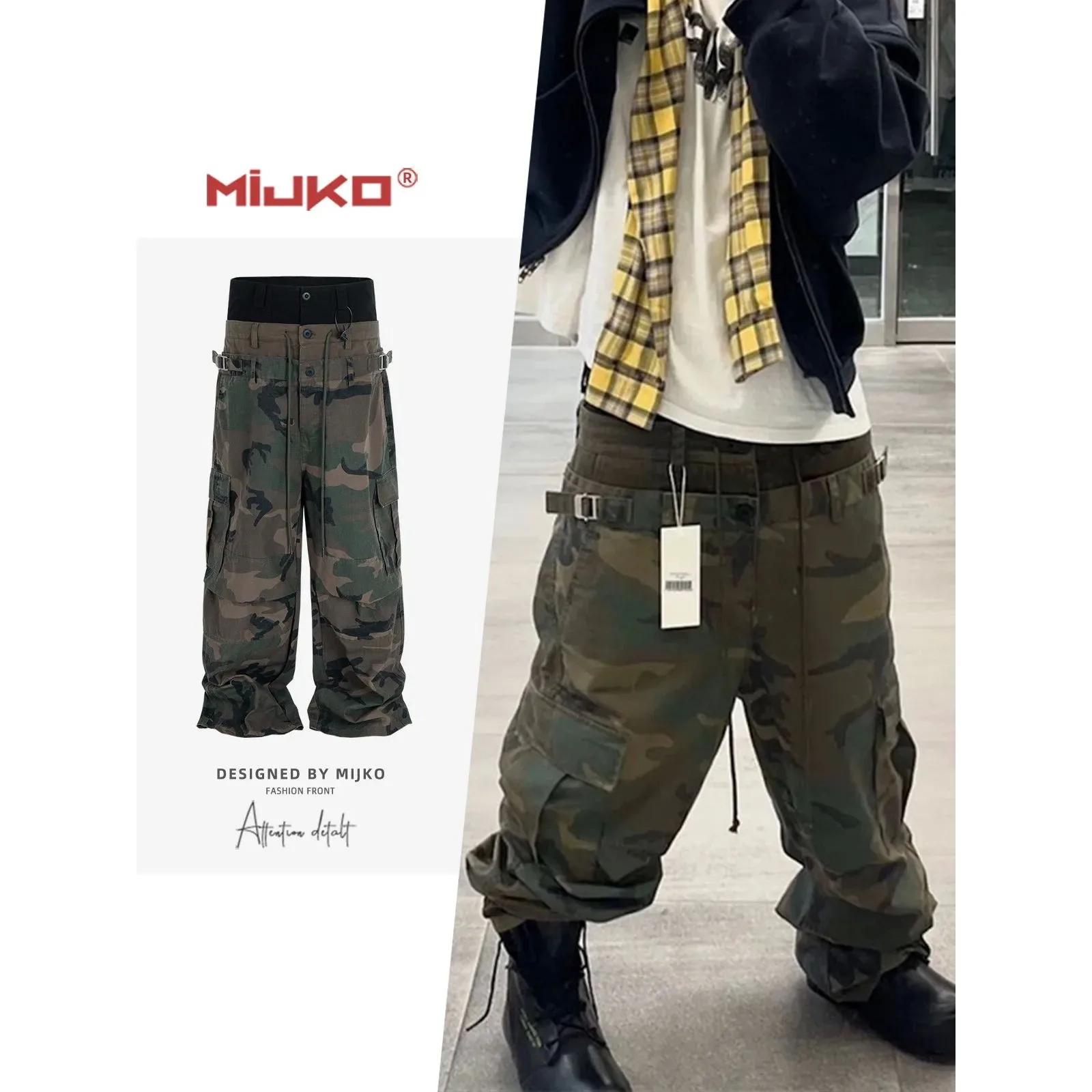 

Мужские брюки-карго в стиле пэчворк с множеством карманов, прямые, повседневные, из прочной немнущейся ткани, с нейтральной талией на шнурке