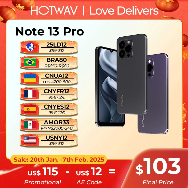 [월드 프리미어] HOTWAV Note 13 Pro 6.6인치 HD+ Android 13 16GB+256GB 옥타 코어 50MP NFC 5160mAh 18W 충전 장바구니 및 위시리스트에 추가