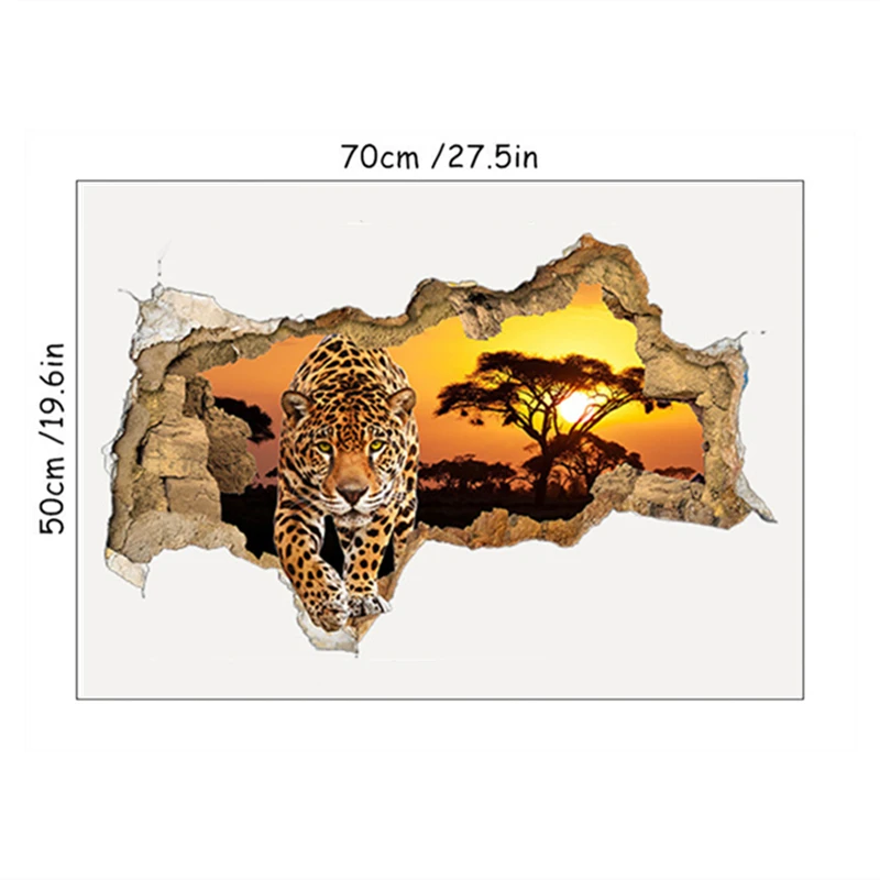 Agile Leopard Animal Poster Old Tree Sunrise View Vinyl Wall Hole Art Mural Stickers Home Decoration for Living Room Bedroom