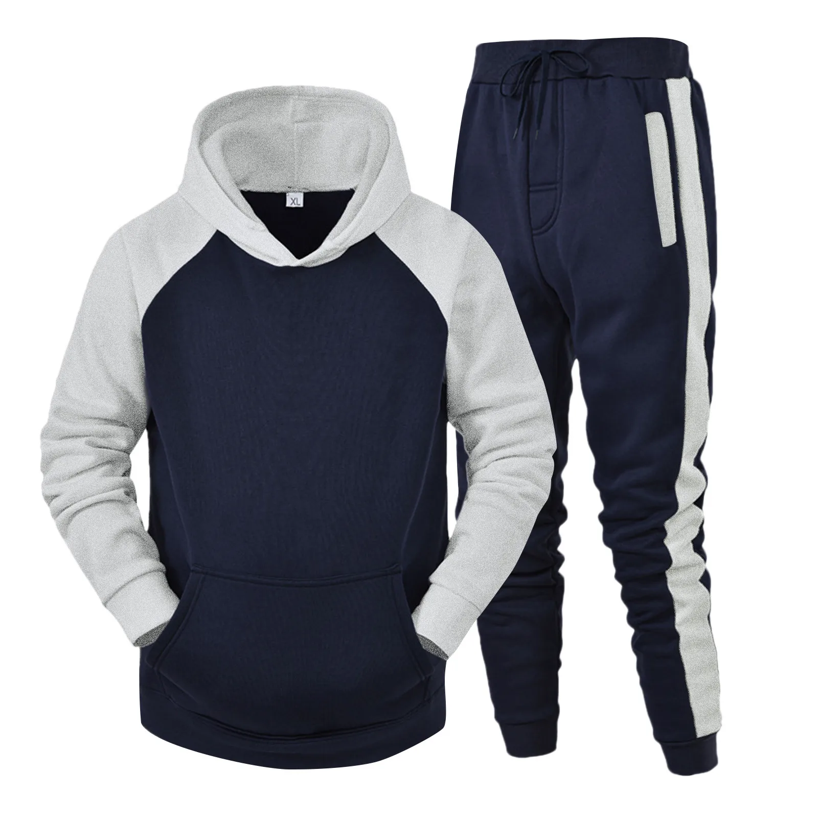 Autumn And Winter Men's Two Piece Outfits Sport Suits Leisure Splice Color Blocking Hoodies And Pocket Pants Casual Sport Suits