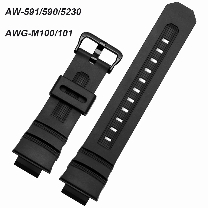 Silicone Watch Band for Casio G-Shock AW-591/590/5230/282B AWG-M100/101 G-7700/7710 Men Sport Waterproof Bracelet Strap 16mm