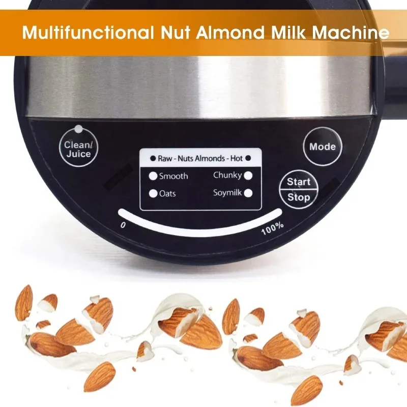 1.5L Inbuilt Filter Automatic Soy Milk and Nut Milk Maker Machine, Stainless Steel Large Plant-Based Milk Maker