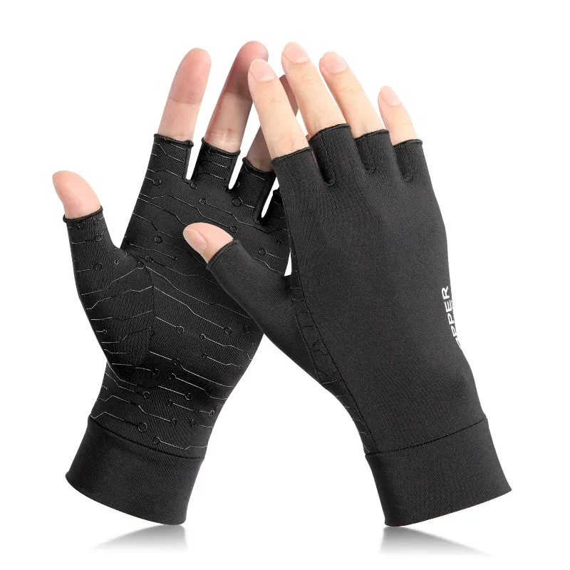 Guantes de presión de fibra de cobre, guantes de rehabilitación antideslizantes para alivio de medio dedo, protección de hinchazón, entrenamiento XG43