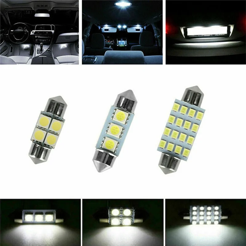 Kit di illuminazione interna a LED SMD da 42 pezzi T10 6000K Pacchetto di sostituzione targa cupola targa/luce di lettura-[Qahk]