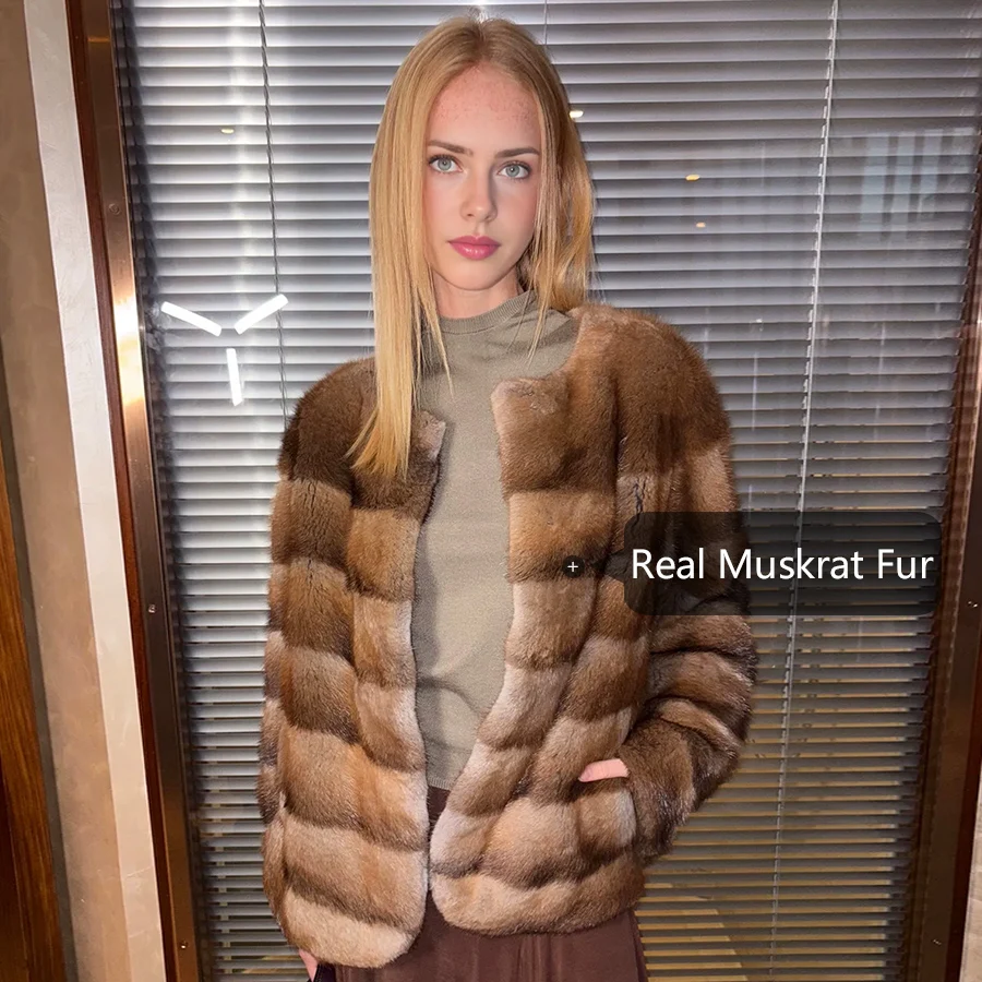 Natural Muskrat Fur Winter Women Fur Coat Women Luxury Real Fur Warm Winter Jackets