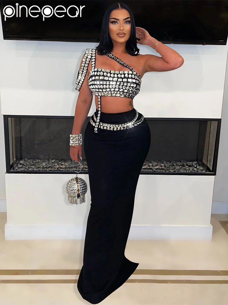 

Charming Two-Piece Short Top Long Dress Set 2025 Elegant Celebrity Fashion Suit For Formal Banquets New Heavy Beading Diamonds