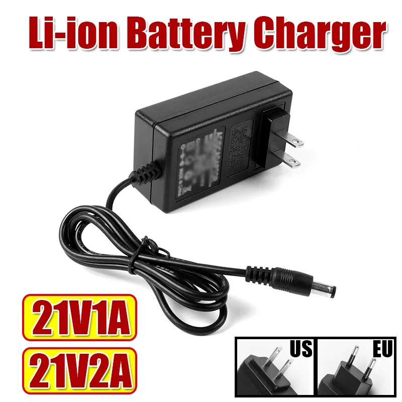 21V 1A 2A 18650 Lithium Battery Charger For 18V EU US Plug Screwdriver Wrench Li-ion Battery Pack Dc 5.5mm* 2.1mm 2.5mm Input