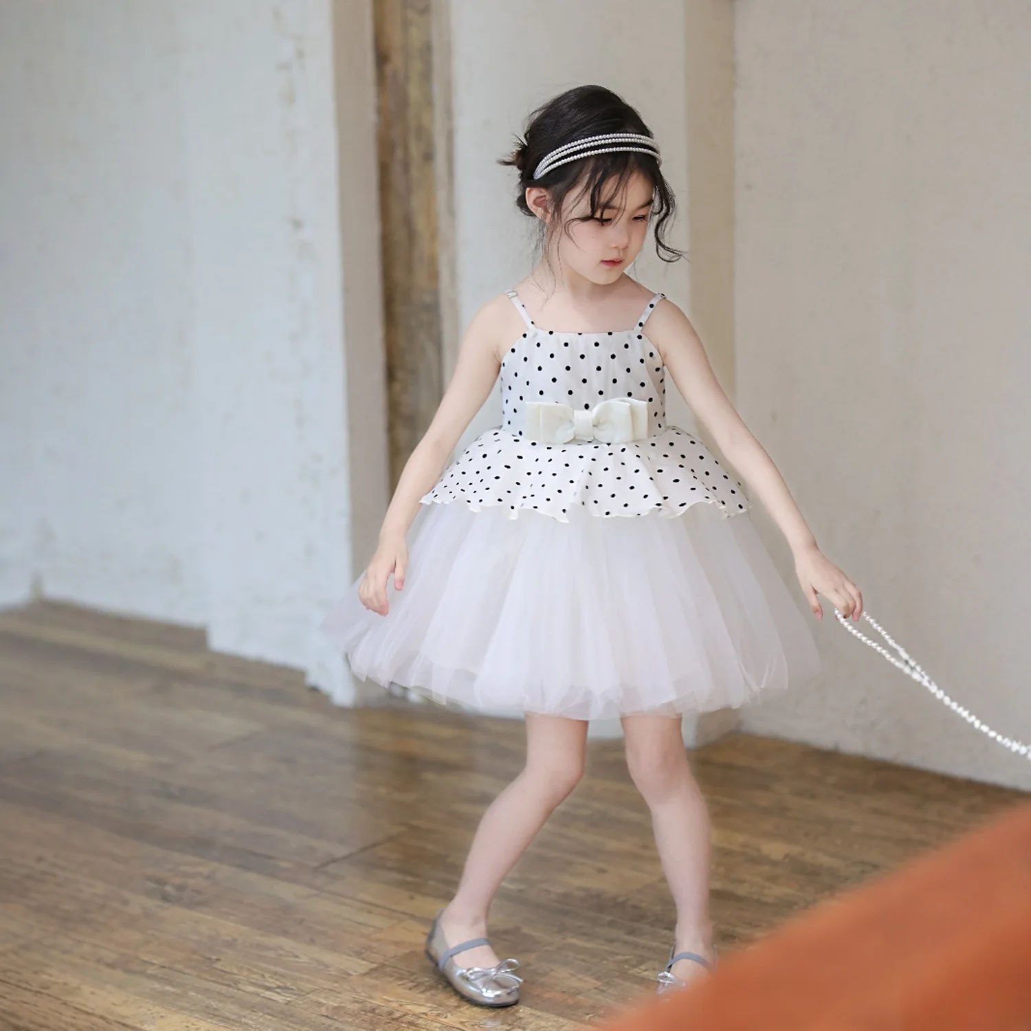 

Girls Skirt 2025 Summer New Childrens Clothing Korean Girls Baby Fashion Dot Splicing Mesh Princess Skirt Casual Simple Sweet