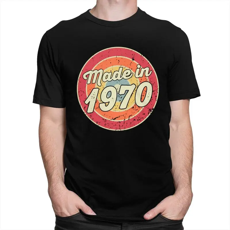 Custom Men's Made In 1970 Retro 70s Inspired Birthday T Shirt Short Sleeved Cotton Tshirt T-shirt Casual Tees Oversized Apparel