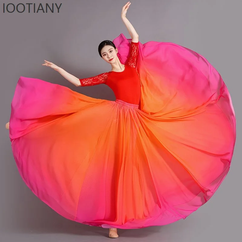 IOOTIANY falda de baile Flamenco degradado Multicolor falda de baile para actuación en escenario de danza clásica para mujer falda 720 ropa 2025