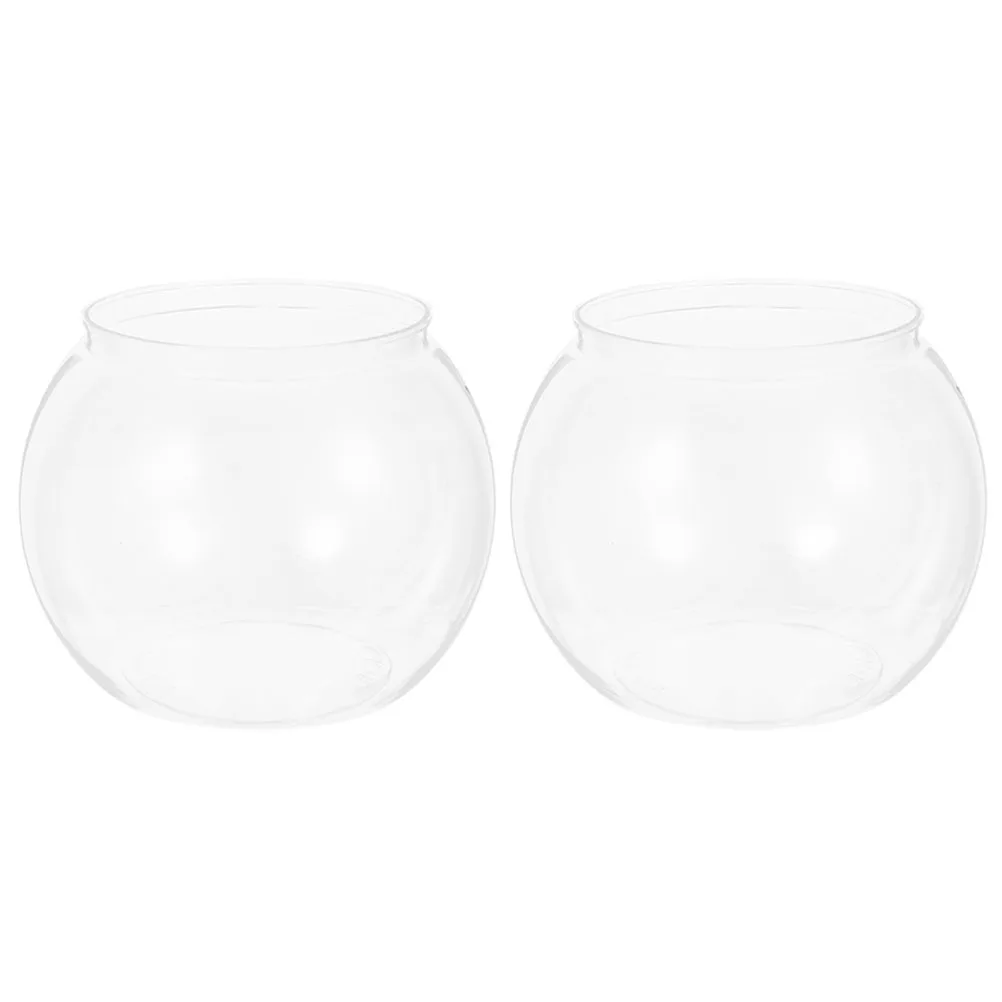 

2pcs Plastic Bowl Transparent Small Aquarium For Betta Goldfish Desktop Office Globe Fish Tank Micro Landscape