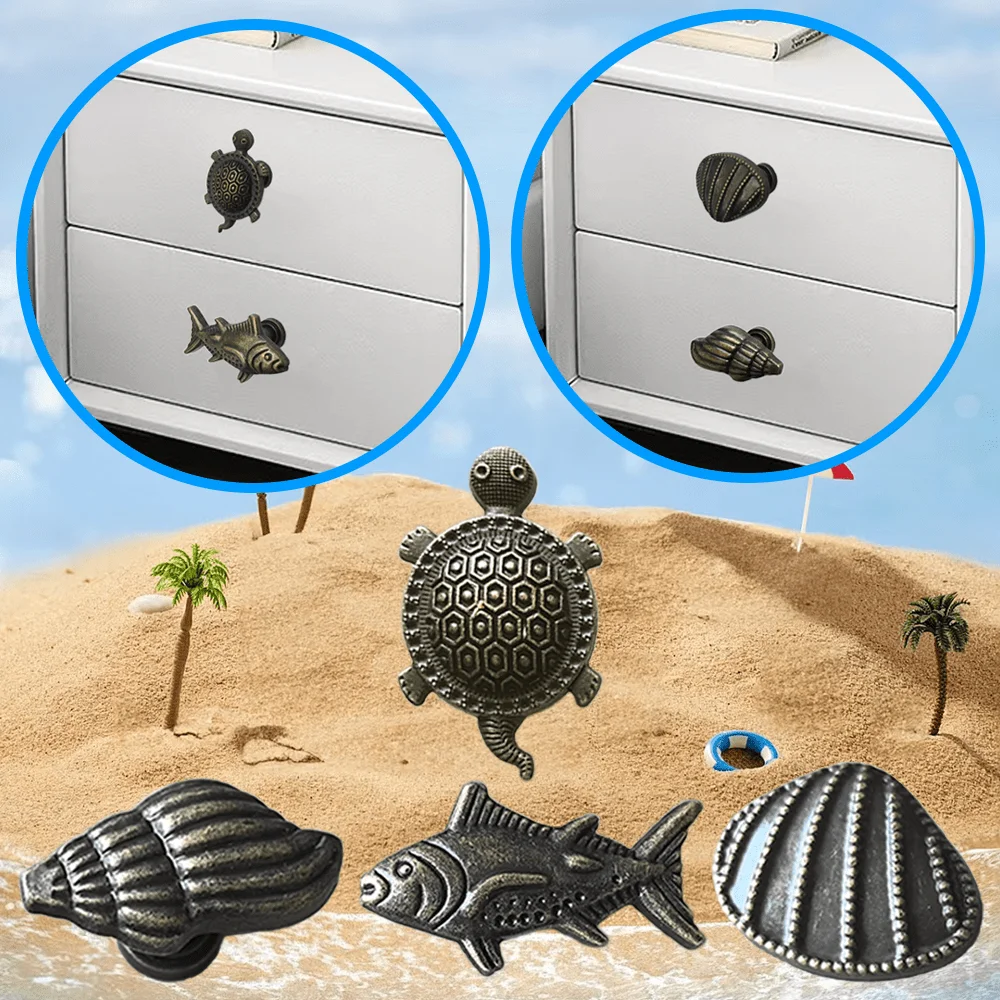 20‑Piece Vintage Ocean‑Animal Metal Drawer Pulls, Nautical‑Theme Cabinet Handles for Dressers, Wardrobes and Jewelry Boxes