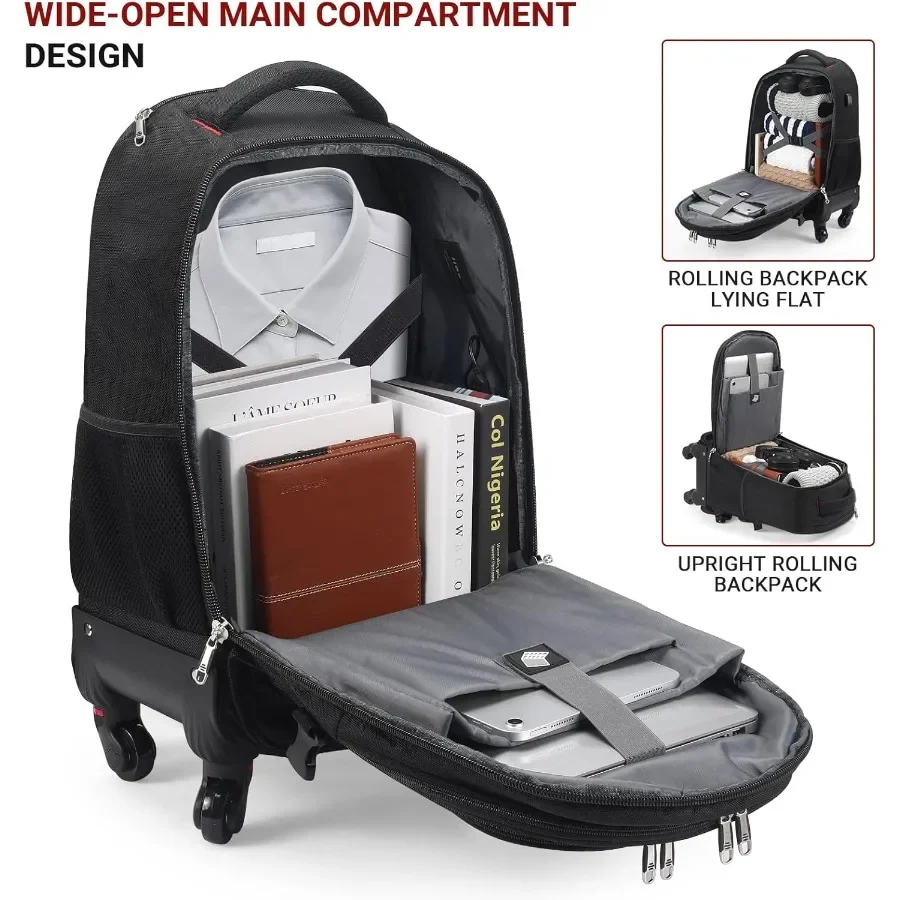حقيبة ظهر دوارة مع 4 عجلات إضافية - أمتعة سفر تحت المقعد مقاومة للماء معتمدة من شركة الطيران مقاس 18 * 14 * 8 منتج شخصي Su #2