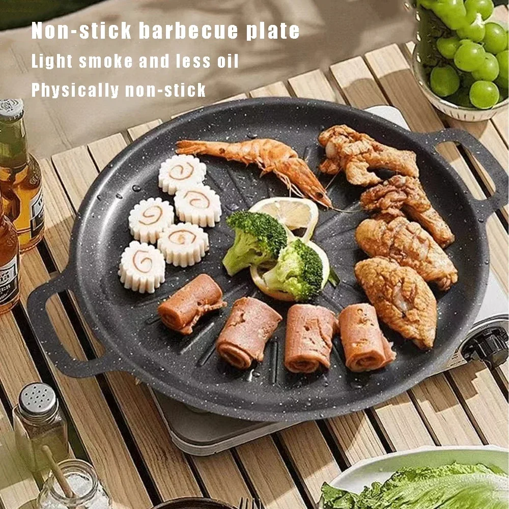 34CM Outdoor BBQ Grill Pan Non Stick Baking Tray Korean Barbecue Roastig Grill Plate Camping Pot Frying pan Kitchen Cookware