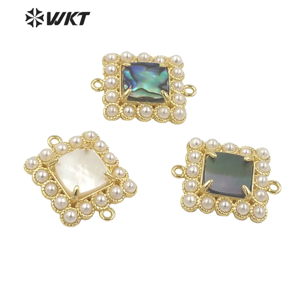 

WT-PC003 European Classic Design Natural Shell And 18K Pearl Paved Square Shape DIY Pendant For Necklace Accessories