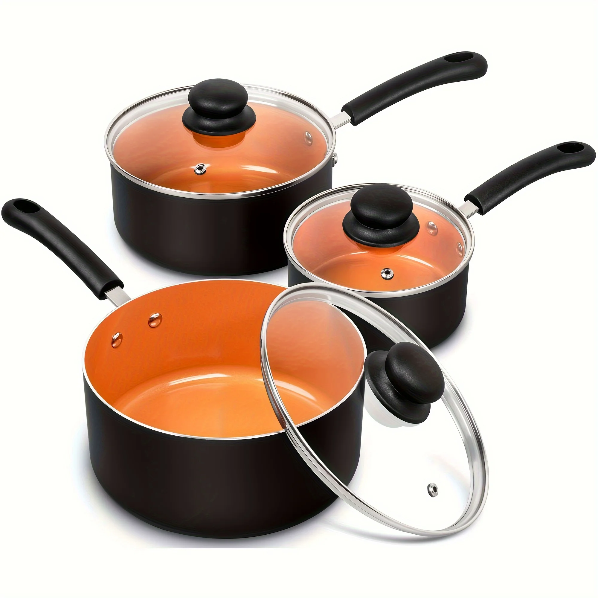 

Nonstick Sauce Pan with Lid, 1QT&2QT&3QT Ceramic Saucepan, Copper Saucepans, Small Pots for Cooking, Multipurpose Cooking
