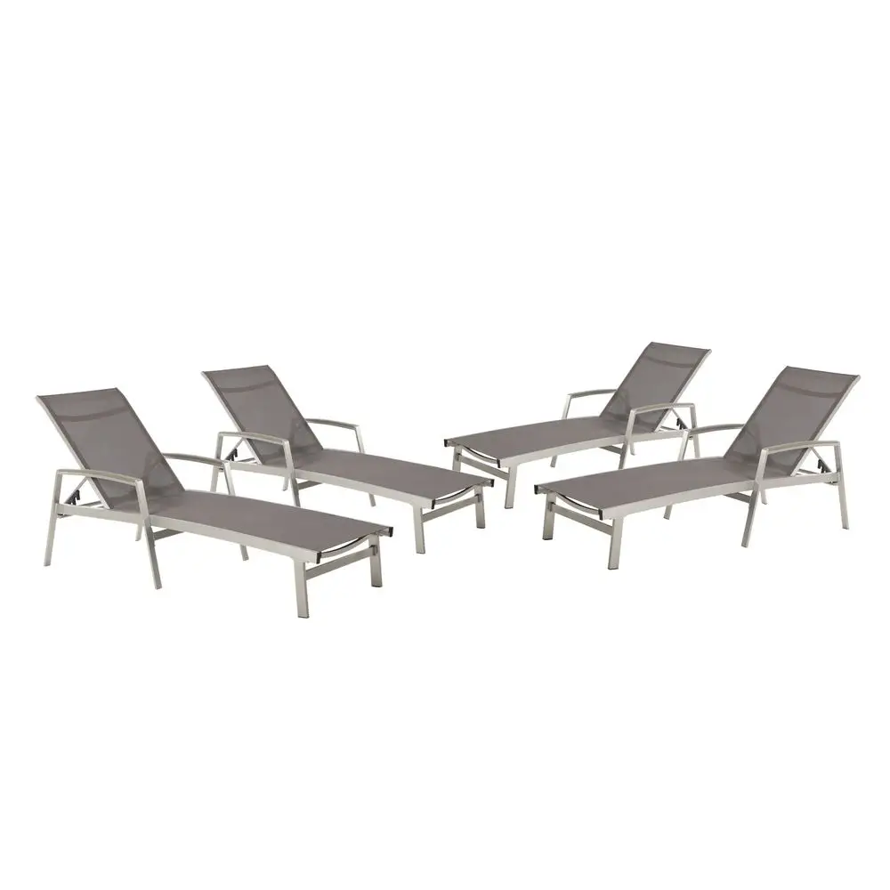 

Outdoor Mesh and Aluminum Chaise Lounge Set of 4, Gray