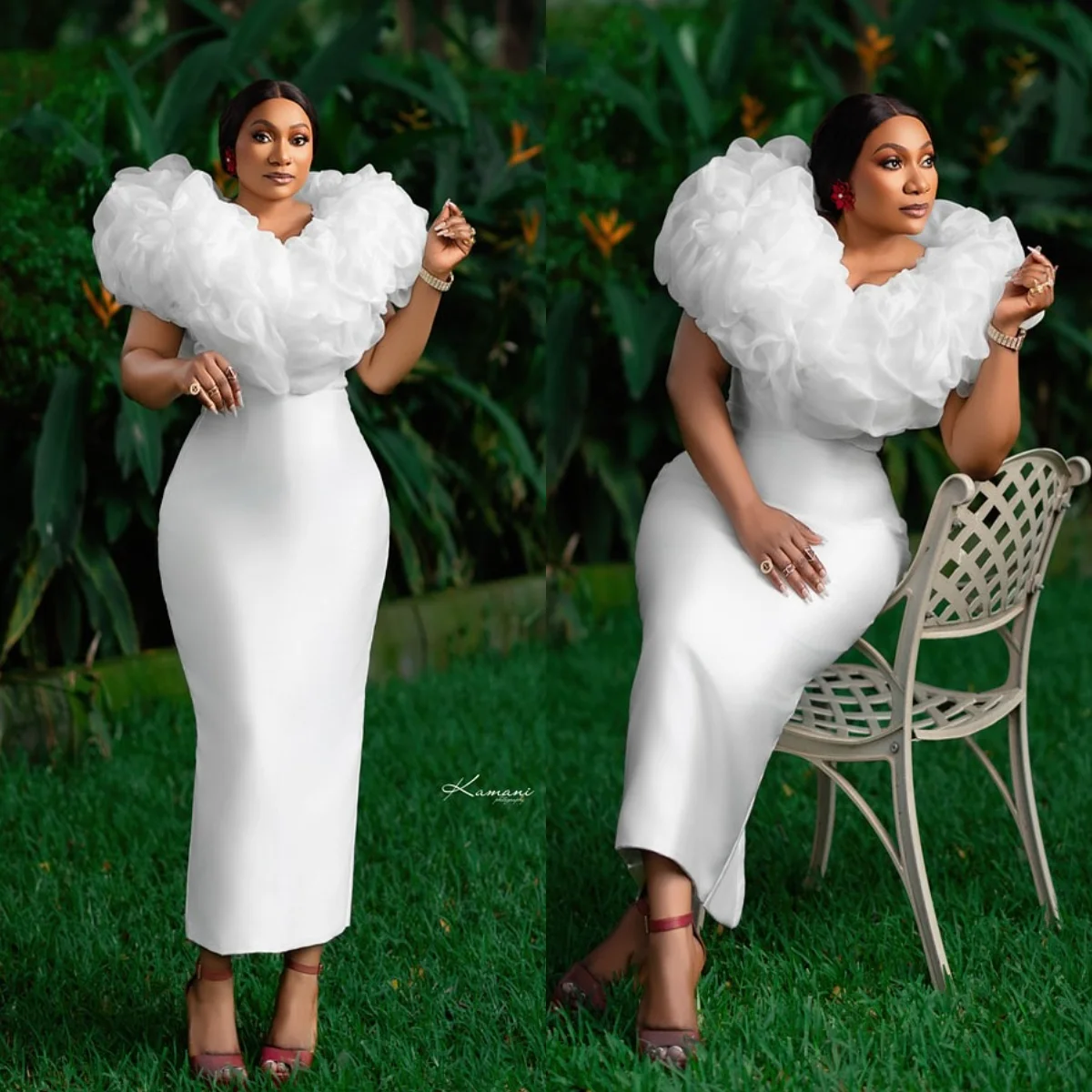Customized Short Wedding Dresses Puffy Shoulder Ankle Length Bridal Gowns African Vestidos robes de soirée for Bride