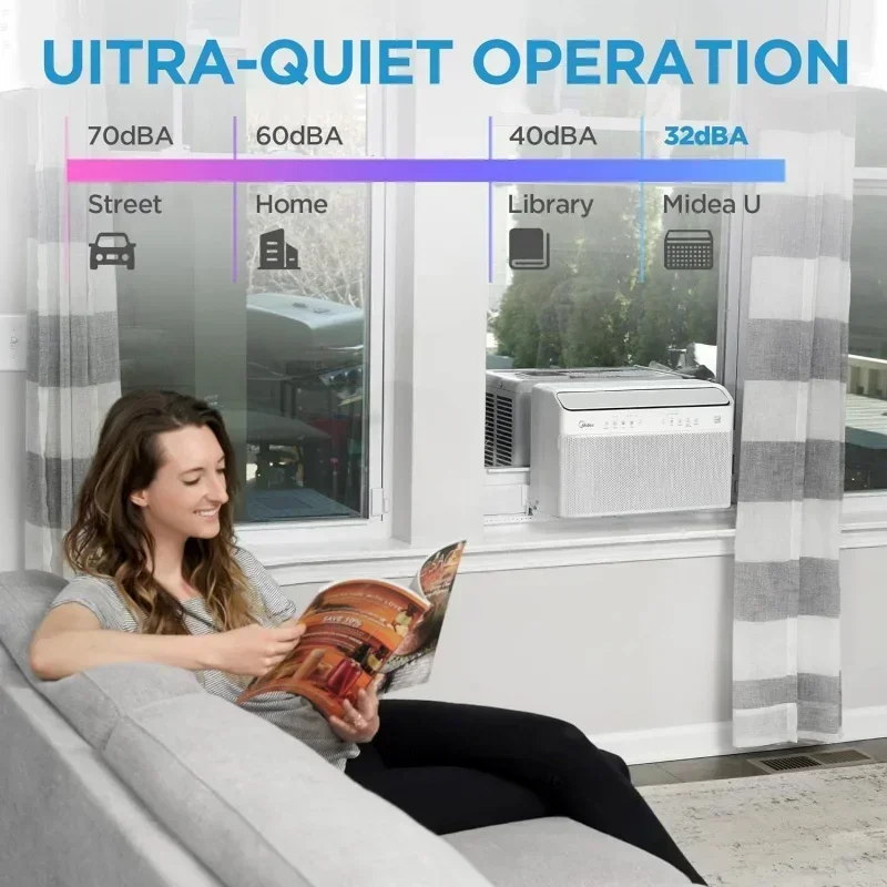 DD2Midea 8,000 BTU U U U U-Shaded Smart Inverter Air Conditioner,Ultra Quiet,Works with Alexa/Google Assistant,Remote Control
