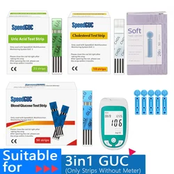 Kolesterol Test şeritleri ve ürik asit Test şeritleri ve 3 in1 çok fonksiyonlu diyabet gut cihazı ve lansetler için kan şekeri Test şeritleri