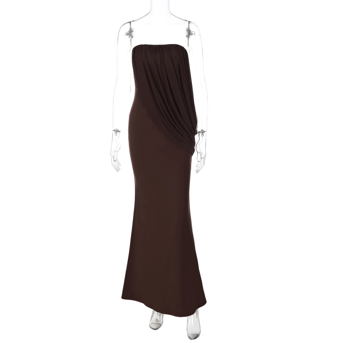 Hugcitar Trägerloses, einfarbiges, gerafftes, rückenfreies, sexy, figurbetontes Maxi-Abendkleid, elegante Damenkleidung, Abendkleid, Partykleid, Geburtstagskleid, Club-Outfit – Detail 2