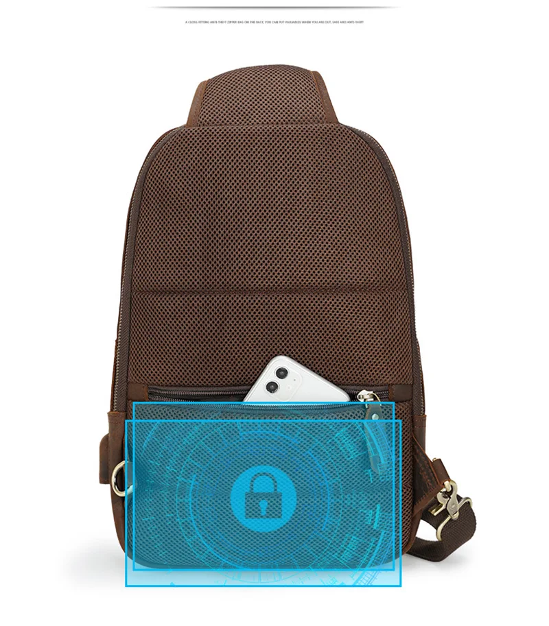 Luufan USB Charging Mans Chest Pack Fit 12" iPad Genuine Leather Male Sling Bag Sports Riding Chest Bag Męska torba podróżna na ramię — zdjęcie 7